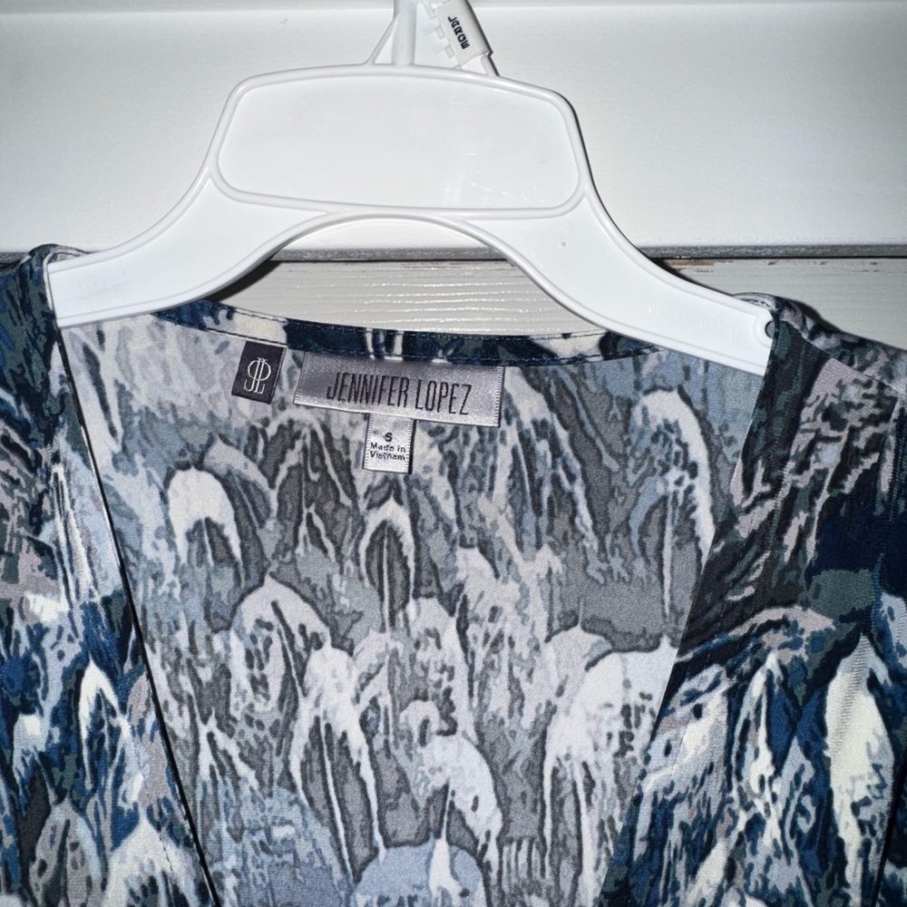 Jennifer Lopez Blue, Gray and Black Long Sleeve Dress - Picture 7 of 9